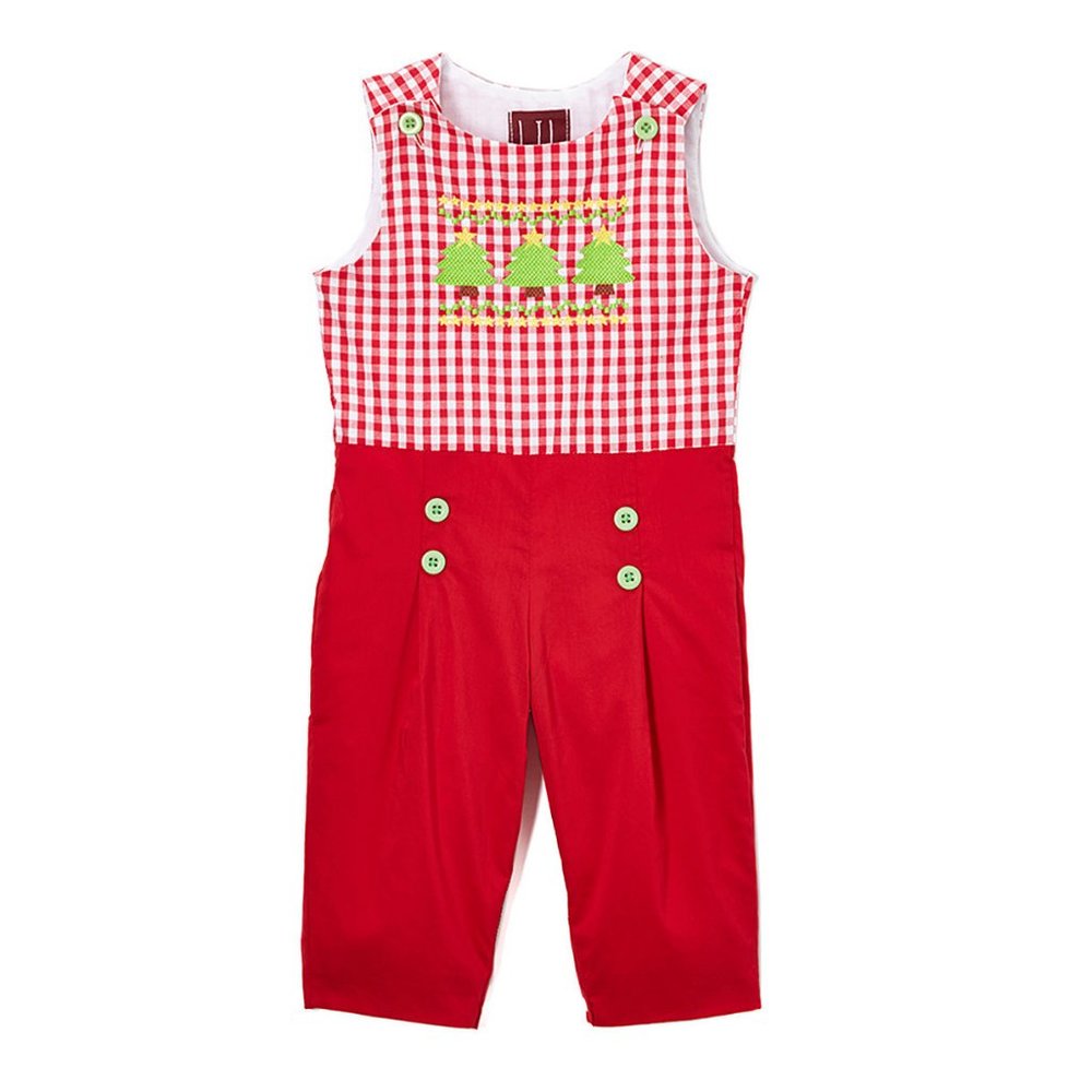 Lil Cactus Christmas Tree Boys Overalls Romper